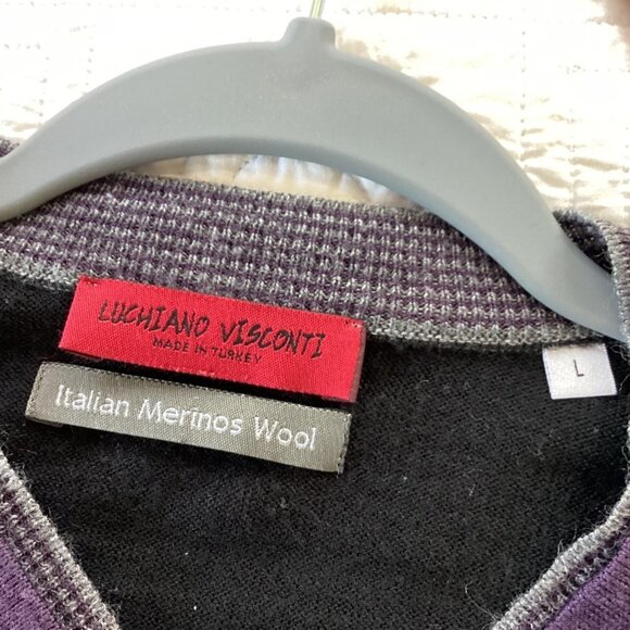 Luchiano Visconti gray purple sweater mens Large Italian merino Wool - Picture 4 of 9